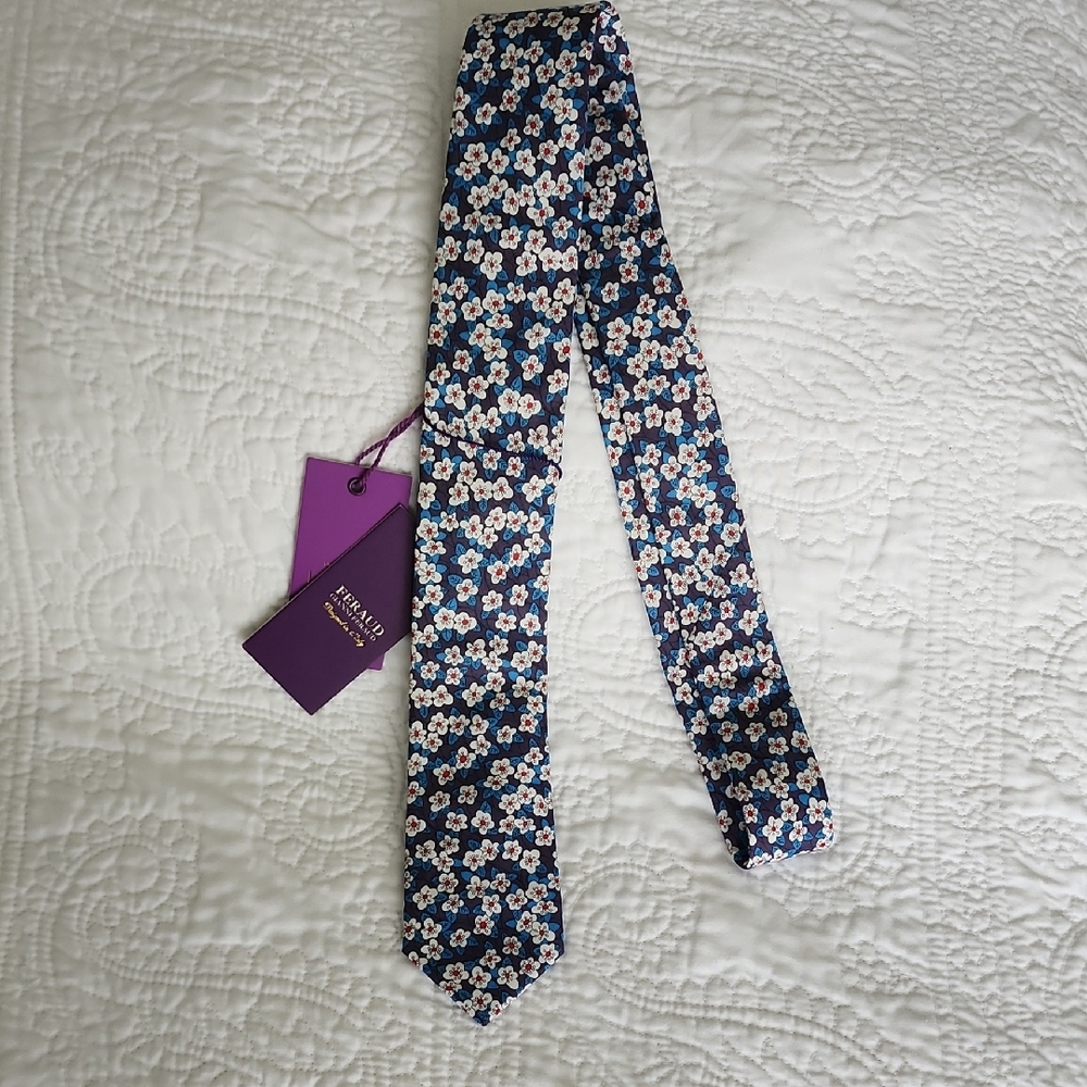NWT Gianni Feraud Floral Blue Tie Designed In Italy